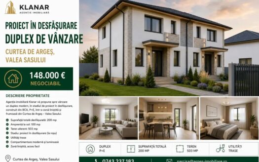 PROIECT ÎN DESFASURARE – DUPLEX MODERN DE VANZARE LA INTRARE IN CURTEA DE ARGES VALEA SASULUI